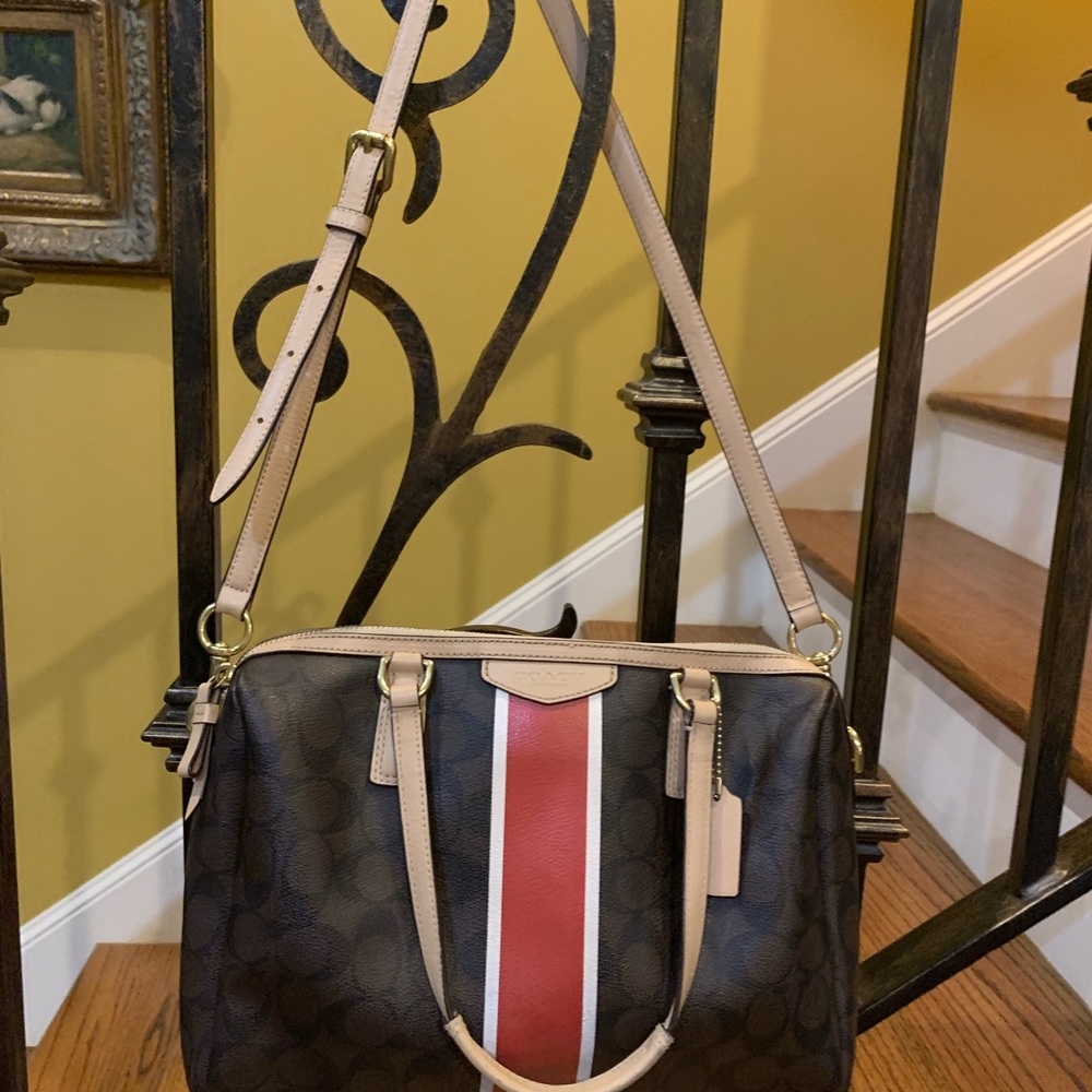 Medium Coach signature handbag with red trim, like new!